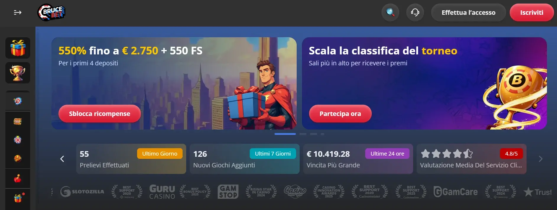 Bruce Bet interfaccia e bonus di benvenuto