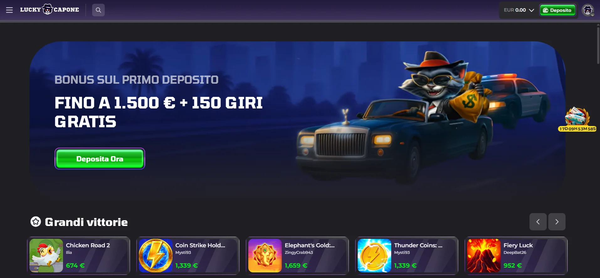 Lucky Capone Casino interfaccia e bonus di benvenuto
