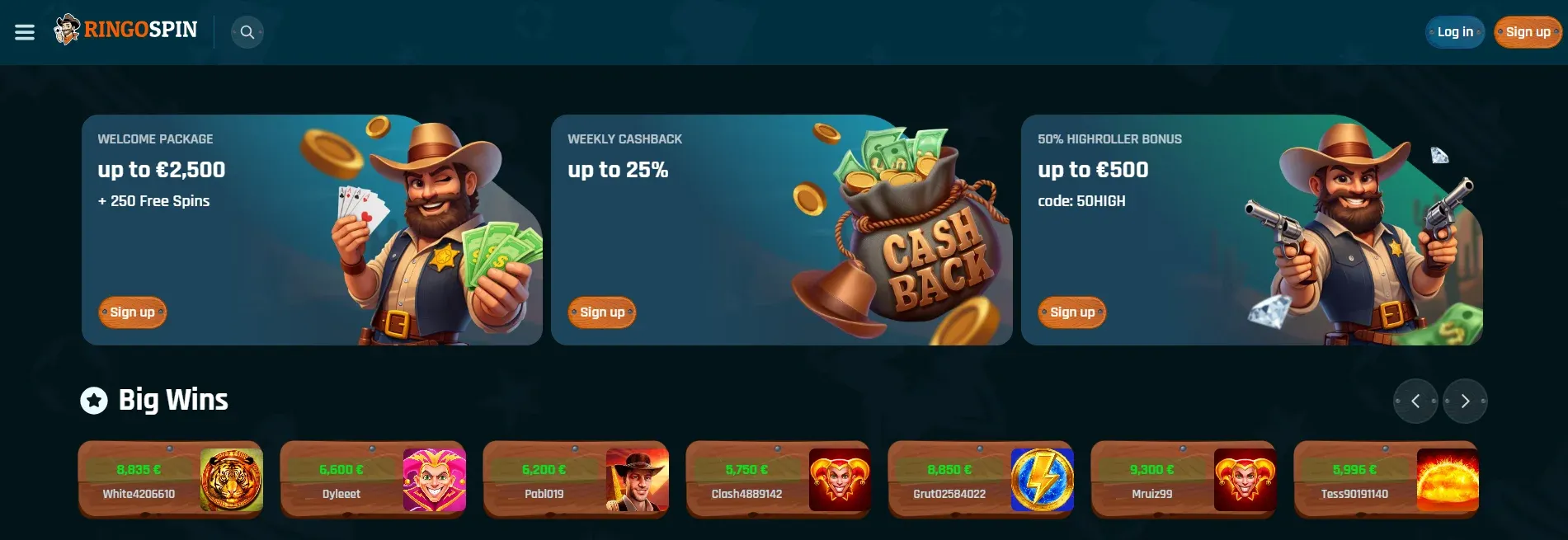 Ringo Spin Casino interfaccia e bonus di benvenuto