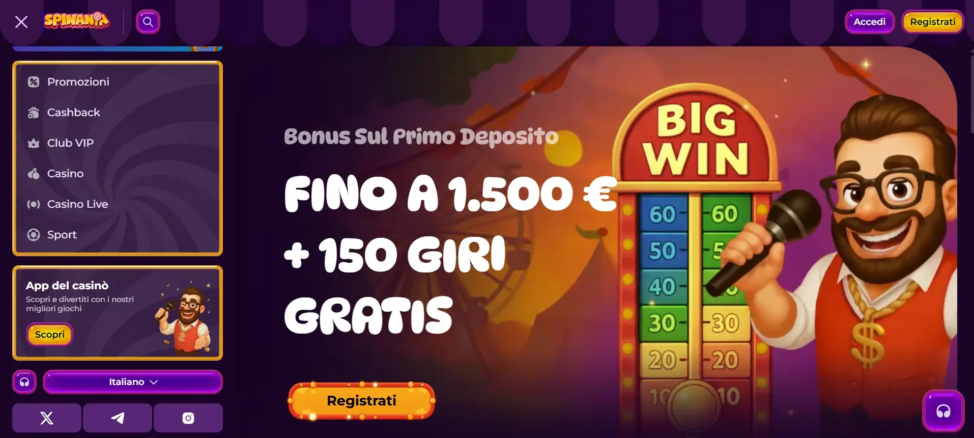 Spinania Casino interfaccia e catalogo giochi