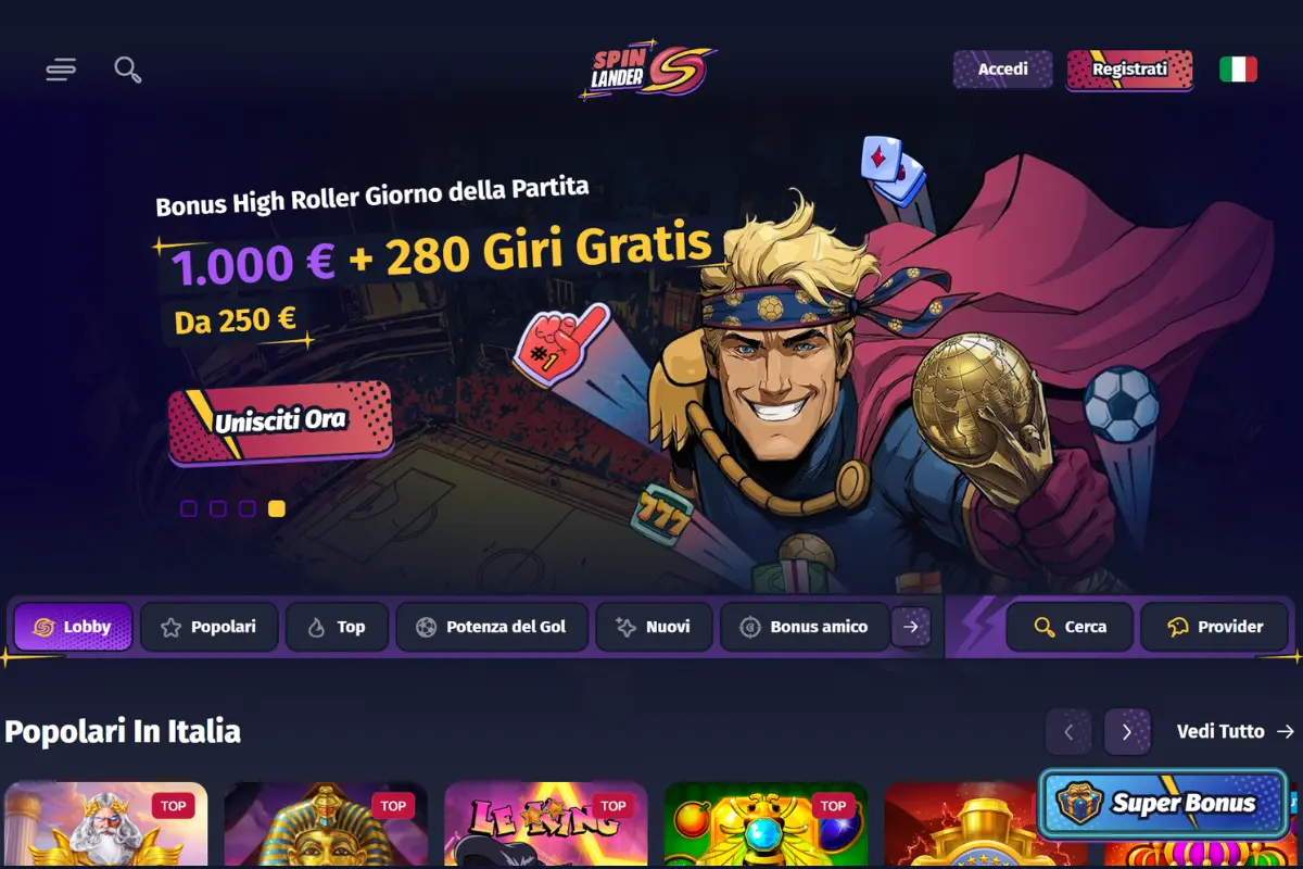 Spinlander Casino interfaccia e bonus di benvenuto