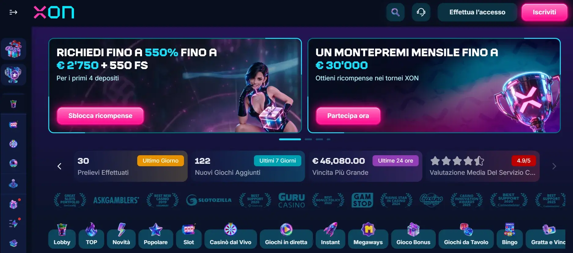 XON.bet interfaccia e bonus di benvenuto